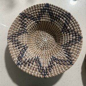Handwoven Tan and Blue Basket